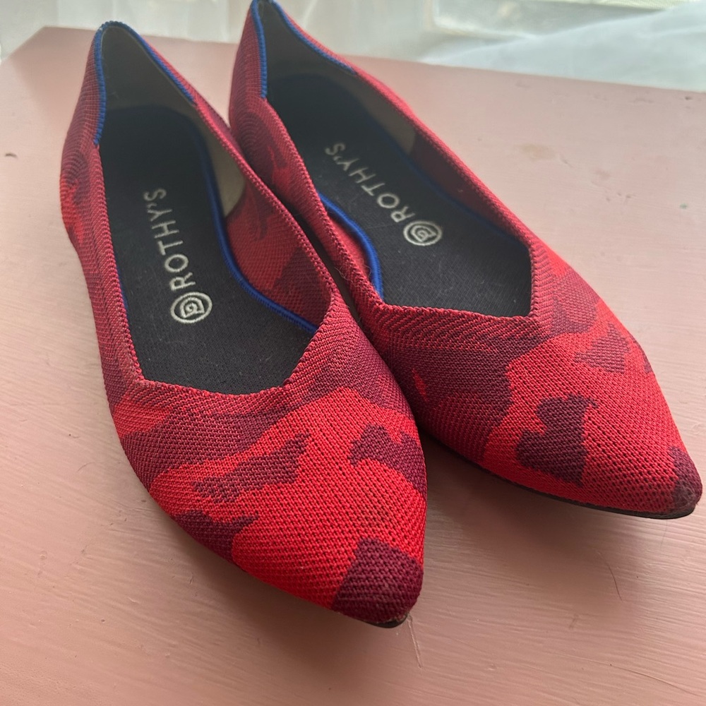 Rothy’s Red Camo Flats - excellent used condition